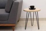 Finch Fox Elegant Hairpin Legs Powdered Coated Engineered Wood Side Table/End Table For Living Room In Beige Color Metal Side Table