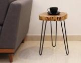 Finch Fox Hairpin Legs Powdered Coated Sheesham Wood Live Edge Side Table/End Table For Living Room In Natural Color Metal Side Table