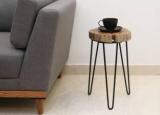 Finch Fox Hairpin Legs Powdered Coated Sheesham Wood Live Edge Side Table/End Table For Living Room Metal End Table