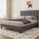 Flipkart Perfect Homes Engineered Wood Fabric Queen Size Bed With Upholstered Headboard For Bedroom || Engineered Wood Queen Bed