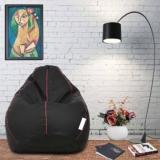 Flipkart Perfect Homes Studio XXL Classic Black With Pink Piping Teardrop Bean Bag With Bean Filling