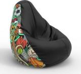 Flipkart Perfect Homes Studio XXXL Printed Sports H Black Green Bean Bag Sofa With Bean Filling