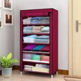 Flipzon 1 Door Multi Purpose 6 Shelf Fabric PP Collapsible Wardrobe