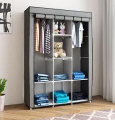 Flipzon 3 Door 8 Shelf Iron and Fabric PP Collapsible Wardrobe