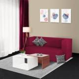 Fresh Up 3 Seater Sofa Cum Bed Jute Fabric With Wood Coffee Table And 3 Cushions Included 3 Seater Double Foam Fold Out Sofa Cum Bed