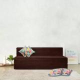 Fresh Up 6x6 Feet Velvet Fabric With 4 Dark Brown 4 Seater Double Foam Fold Out Sofa Cum Bed