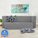 Fresh Up Sofa Cum Bed Jute Fabric 78x36x14 Inches With 4 Cushion 4 Seater Double Foam Fold Out Sofa Cum Bed