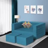 Fresh Up Sofa Cum Bed With 2 Foot Stools 72x60x14 Inches With Cushions 2 Seater Double Foam Fold Out Sofa Cum Bed