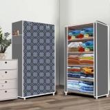 Furnigully 5 Layer Curtsins Print Carbon Steel Collapsible Wardrobe