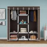 Furnigully 88130 Brown Cloth Rack Storage Organizer Shelves Almirah PP Collapsible Wardrobe