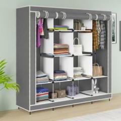 Furnigully W 88170 Grey Cloth Rack Storage Organizer Shelves Almirah PP Collapsible Wardrobe