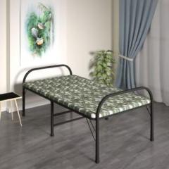 Furnimax Folding Bed with Firm Mattress Top 3t x 6ft Metal Single Bed Metal Single Bed