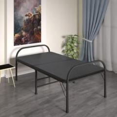 Furnimax FoldingBed_Blackleather Metal Single Bed