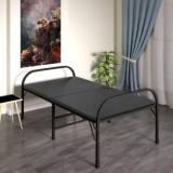 Furnimax FoldingBed_LeattheredBlack Metal Single Bed