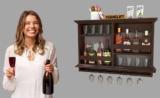 Furnisthan Chessy Wooden Wine Rack Solid Wood Bar Cabinet