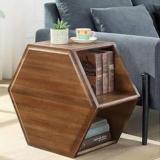 Furniture Hub FURNITUREHUB Coffee Table Bed And Sofa Side End Table With 2 Open Storage Box Solid Wood Corner Table