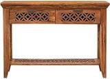 Furniture Mart Traditional Style Honey Finish 2 Drawer Wooden Side Table Solid Wood Console Table