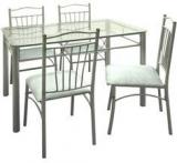 FurnitureKraft Four Seater Dining Set W Glass Top Table