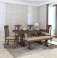 Ganpati Arts Dining Table with 4 Cushioned Chairs & 1 Bench for Home and Living Rooms Solid Wood 6 Seater Dining Set