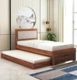 Ganpati Arts Euro Single Size Trundle Bed With 1 Extra Pullout Bed For Bedroom Solid Wood Single Drawer Bed