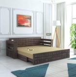 Ganpati Arts Oslo Sheesham 3 Seater Sofa Bed with Headboard & Mini Storage for Home/Hotel 3 Seater Double Solid Wood Pull Out Sofa Cum Bed