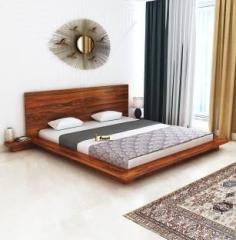 Ganpati Arts Queen Size Lurid Low Height Without Storage Platform Bed with Two Bedside Table Solid Wood Queen Bed