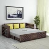 Ganpati Arts Raj Sheesham 3 Seater Sofa Bed With Headboard & Mini Storage For Home/Hotel 3 Seater Double Solid Wood Pull Out Sofa Cum Bed