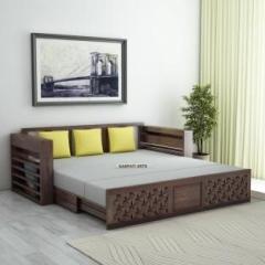 Ganpati Arts Raj Sheesham 3 Seater Sofa Bed with Headboard & Mini Storage for Home/Hotel 3 Seater Double Solid Wood Pull Out Sofa Cum Bed