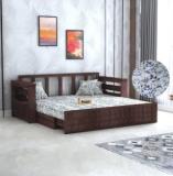 Ganpati Arts Sheesham Wood Jodhpur 3 Seater Sofa Cum Bed With Floral Fabric And Side Pocket 3 Seater Double Solid Wood Pull Out Sofa Cum Bed