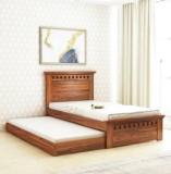 Ganpati Arts Sheesham Wood Single Size Trundle Bed With 1 Extra Pullout Bed Storage For Home Solid Wood Single Drawer Bed