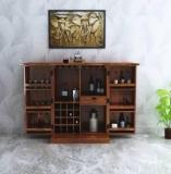 Ganpati Arts Solid Wood Bar Cabinet For Wine Storage With Rack & Drawer With Glasses Holder Solid Wood Bar Cabinet