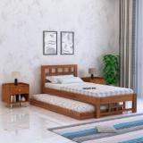 Ganpati Arts Solid Wood Simons Single Trundle Bed with 1 Extra Pullout Bed/1 Year Warranty Solid Wood Single Bed