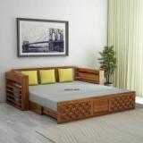 Ganpati Arts Solid Wood Sofa Cum Bed With Side Pocket Storage For Home/Hotel/1 Year Warranty 3 Seater Double Solid Wood Pull Out Sofa Cum Bed