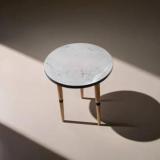 Giftoshopee Round Side Table Of 3 Legs With Marble Finishing Top Of Engineered Wood Side Table