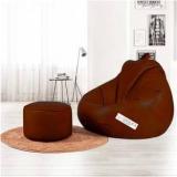 Giglick 4XL Filled With Beans Faux Leather Bean Bag With Footrest XXXXL | Ready To Use Teardrop Bean Bag With Bean Filling