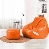 Giglick XXXL Faux Leather Bean Bag & Footrest Filled With Beans Bean Bag Chair With Bean Filling