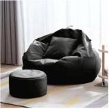 Giglick XXXL Faux Leather Leatherette Bean Bag With Footrest And Cushion Filled With Beans Bean Bag Chair With Bean Filling