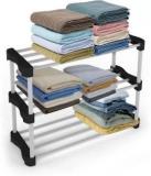 Glowsilk Strong Metal Pipe 3 Tier Open Collapsible Rack PVC Collapsible Wardrobe