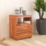 Goyalinterior Sheesham Wood Bedside End Table With 2Drawers And Open Shelf Storage For Bedroom Solid Wood Bedside Table