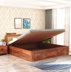 Goyalinterior Sheesham Wood Queen Size Bed With Hydraulic Storage For Livingroom/Bedroom Solid Wood Queen Hydraulic Bed