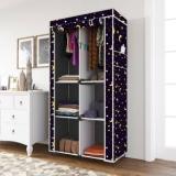 Gtc Printed Almirah Foldable Closet For Clothes 6 Shelves, 1 Side Pocket PP Collapsible Wardrobe