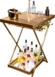 Haus Of Bars Model J Multi Functional, Portable And Foldable Bar Table In Matte Gold Finish Metal Bar Trolley