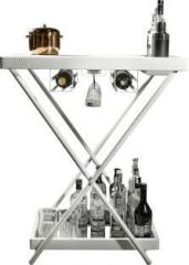 Haus Of Bars Model J Multi Functional, Portable and Foldable Bar Table in Matte White Finish Metal Bar Trolley