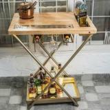 Haus Of Bars Model J Portable And Foldable Bar Table In Matte Gold Finish With Wooden Top Metal Bar Trolley