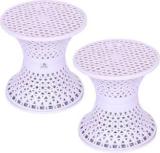 Heart Home Plastic Mesh Damroo Seating Stool|Both Sided Stool for Guestroom|Pack of 2|White Stool