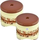 Heart Home Plastic Sitting Stool For Bedroom|Bathroom|Dream Z|Pack Of 2|Cream & Brown Stool