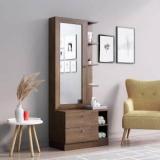 Hexa Red Dressing Table with Mirror Two Drawer Storage and Shelves Engineered Wood Dressing Table