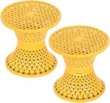 Homestic Plastic Mesh Damroo Seating Stool|Both Sided Stool for Guestroom|Packof 2|Yellow Stool