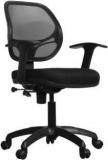 Homestrap Revolving Desk Mesh Chair For Office And Workplace Low Back Black Fabric Office Arm Chair