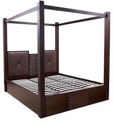 HomeTown Celtic Solid Wood Poster King Bed In Walnut Colour